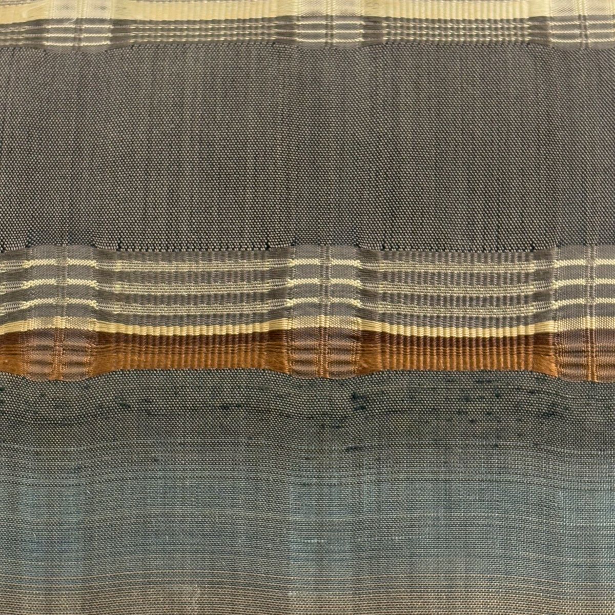 名古屋帯 藤山千春 吉野間道 縞 黒灰 正絹