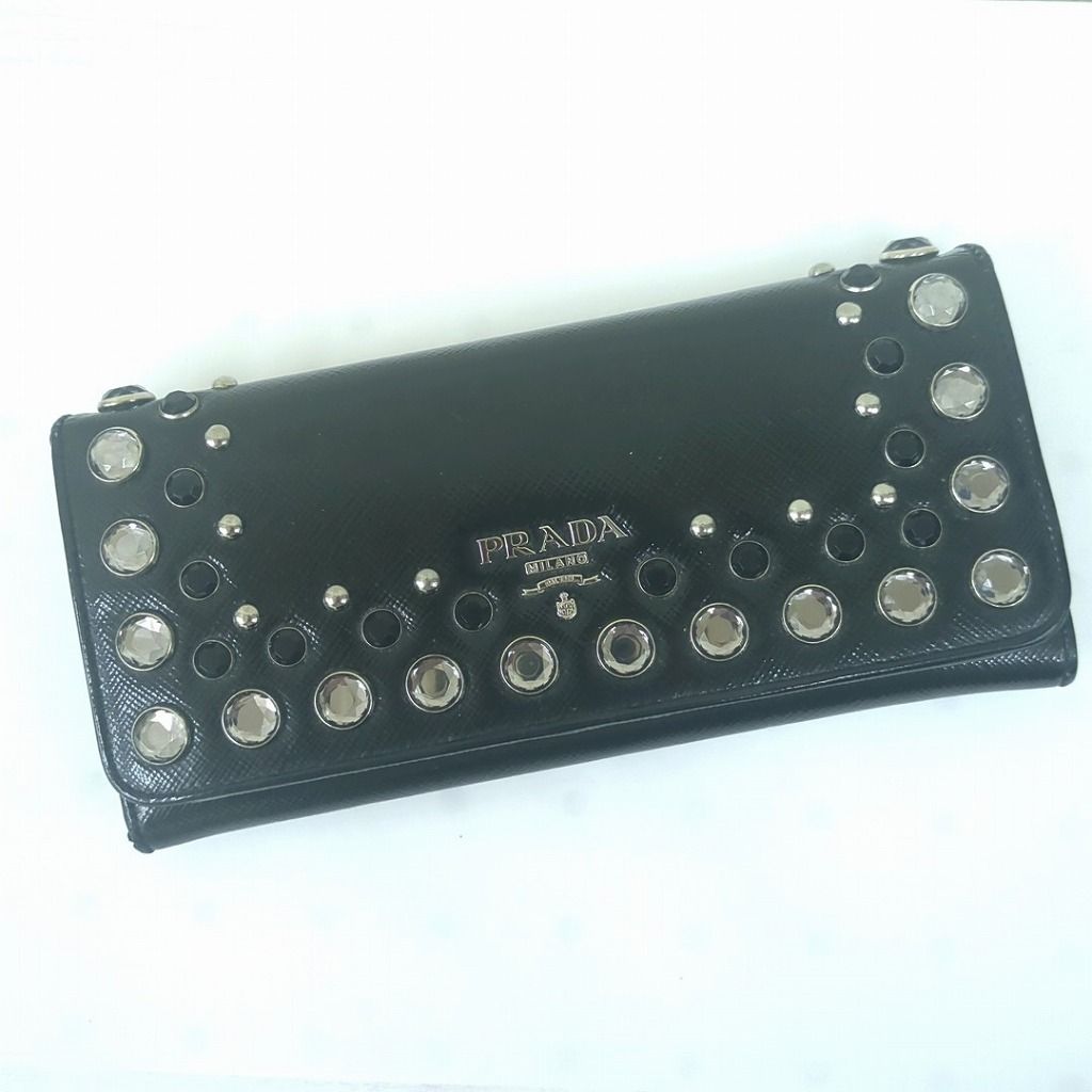 PRADA サフィアーノ ヴェルニーチェ ビジュースタッズ 長財布 エナメルレザー ブラック