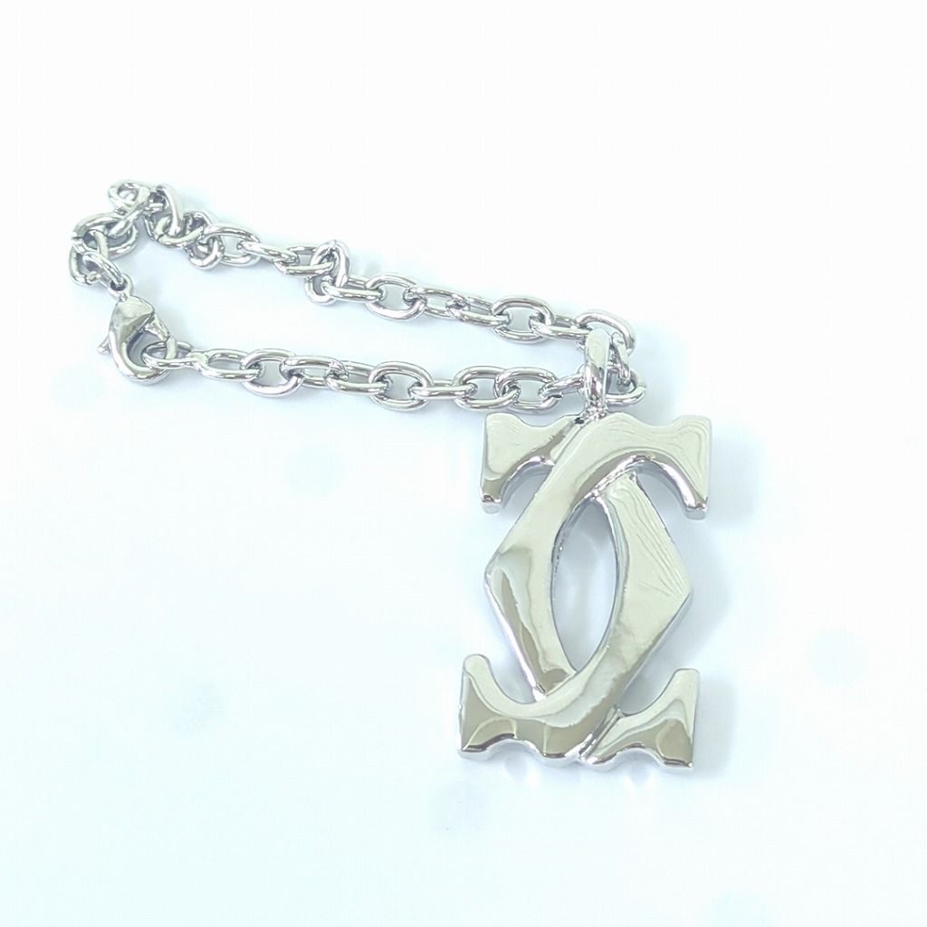  カルティエ 2 Cチャーム Cモチーフ キーホルダー キーリング チェーン シルバーカラー キーホルダー キーリング 小物