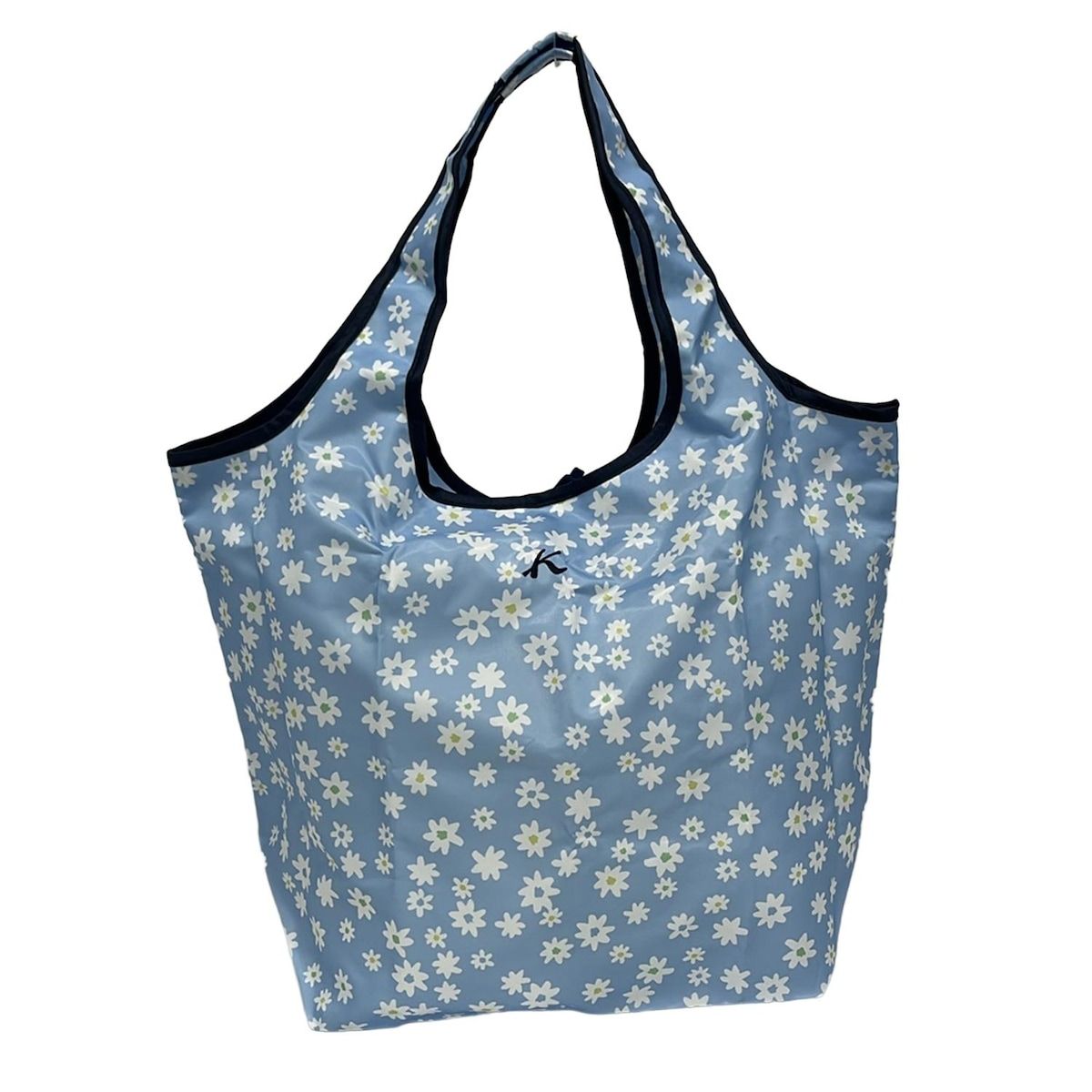 KITAMURA キタムラ トートバッグ - ライトブルー×白×グリーン 折りたたみ|エコバッグ|フラワー 花