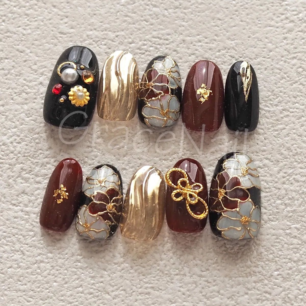 No.725 現品販売！ネイルチップ 成人式卒業式和柄袴着物振袖 - メルカリ