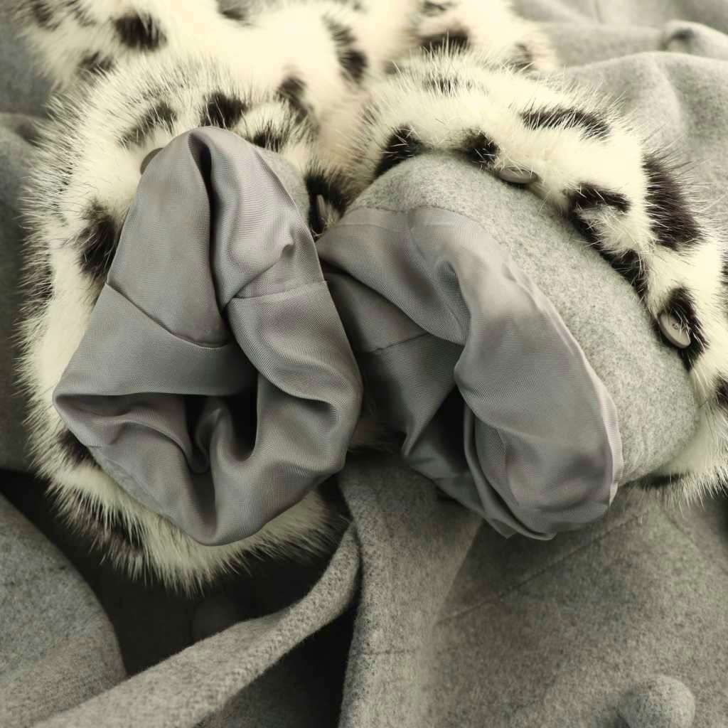 ルネ Rene ミンクファー付属コート アンゴラ混 34 グレー アイボリー