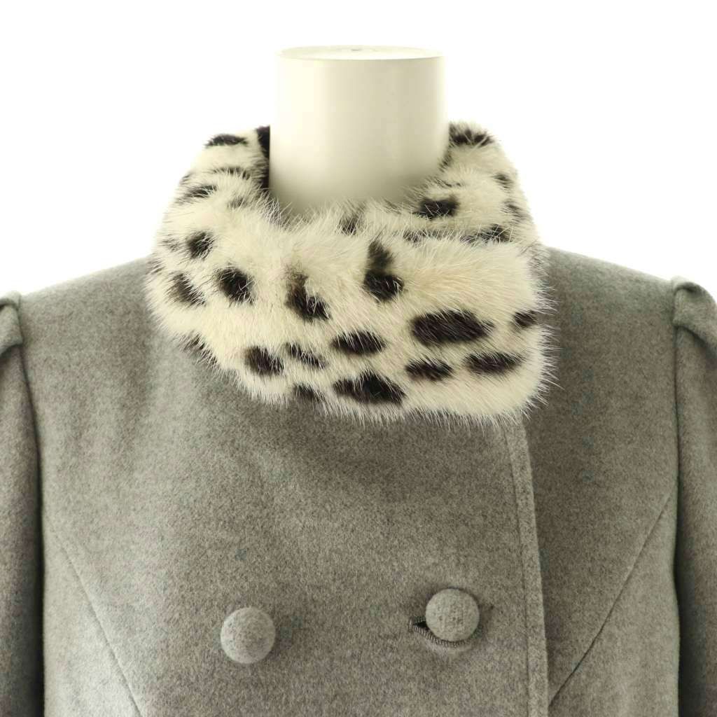 イタリア製✩新品同様✩Aライン✩ミンク✩アンゴラ＆ウール✩ファーコート✩上品 ルネ Rene ミンクファー付属コート アンゴラ混 34 グレー アイボリー