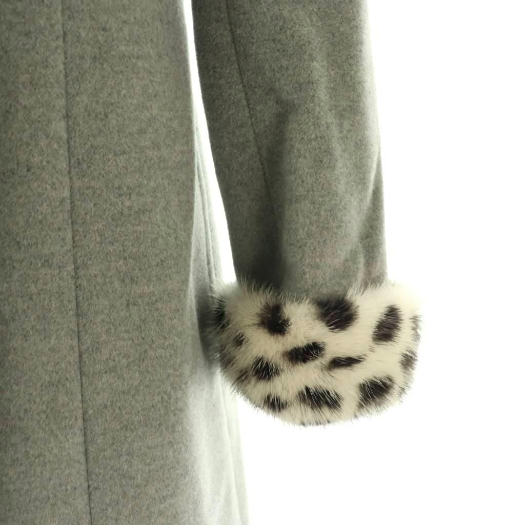 【美品】 Rene 長袖ウールコート ジップアップ アンゴラ混 34 グレー ルネ Rene ミンクファー付属コート アンゴラ混 34 グレー アイボリー