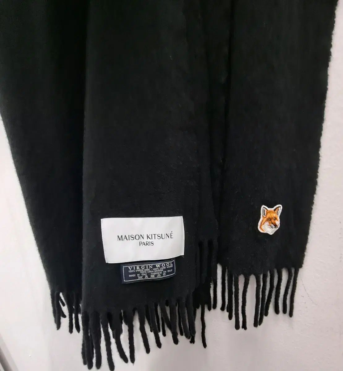 メゾンキツネ バー​​ジンウール ブラック マフラー