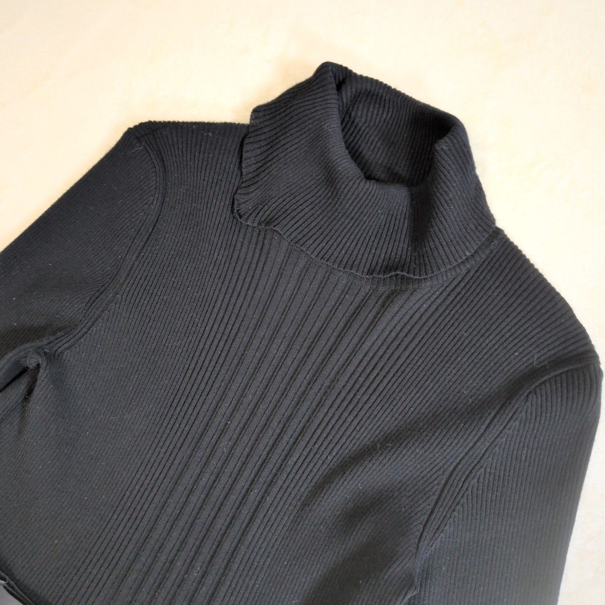 BLACK LABEL バーバリーブラックレーベル タートルネック 切り替えニットワンピース 黒 ブラック ロング フ Aライン 38
