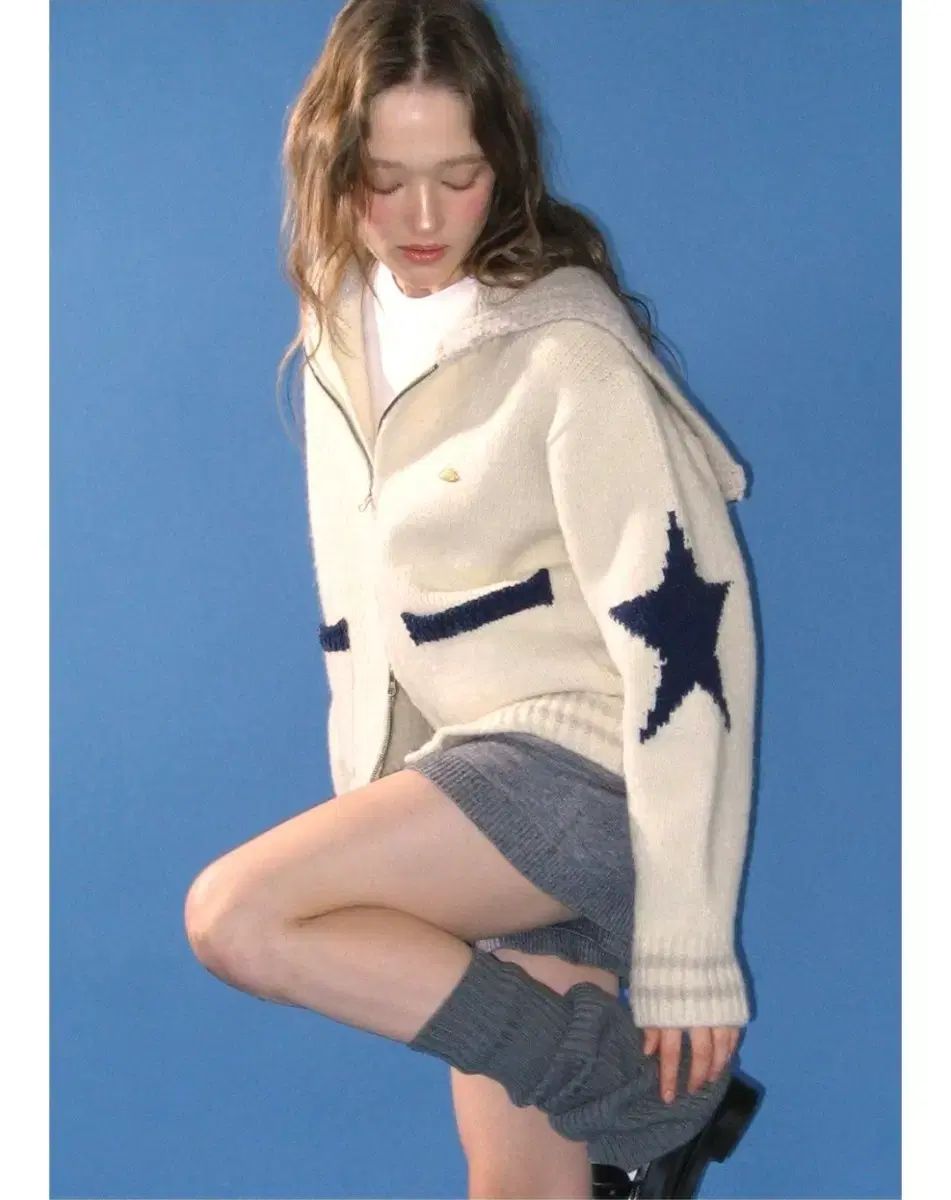 RONRON ロンロン 星 アイボリー フード ジップアップ ニット 60-62