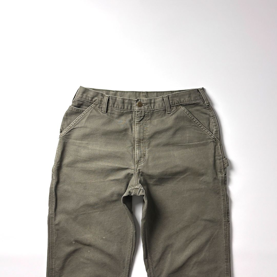 Carhartt カーハート ペインターパンツ ワークパンツ ダックパンツ モスグリーン グリーン 緑 W 34 L シングルニー ハンマーループ ツールポケット ヘビーウェイト フェード 90 s USA古着