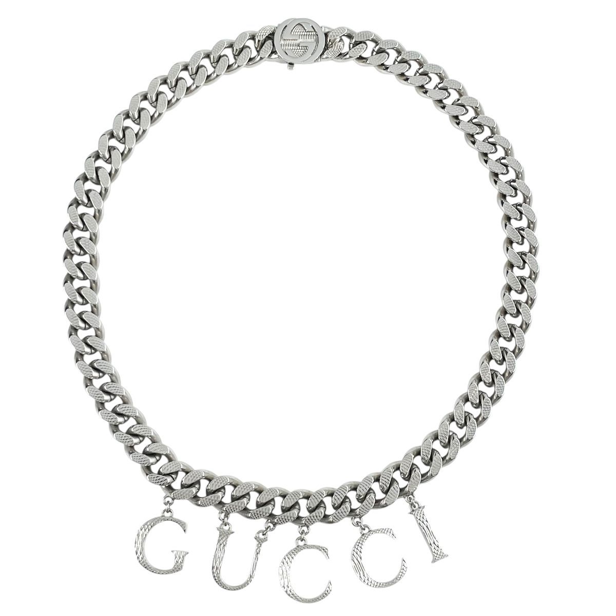 グッチ ロゴ メタル スクリプト 喜平 ネックレス シルバー ユニセックス 中古】 GUCCI グッチ GUCCIロゴ スクリプト喜平ネックレス シルバー