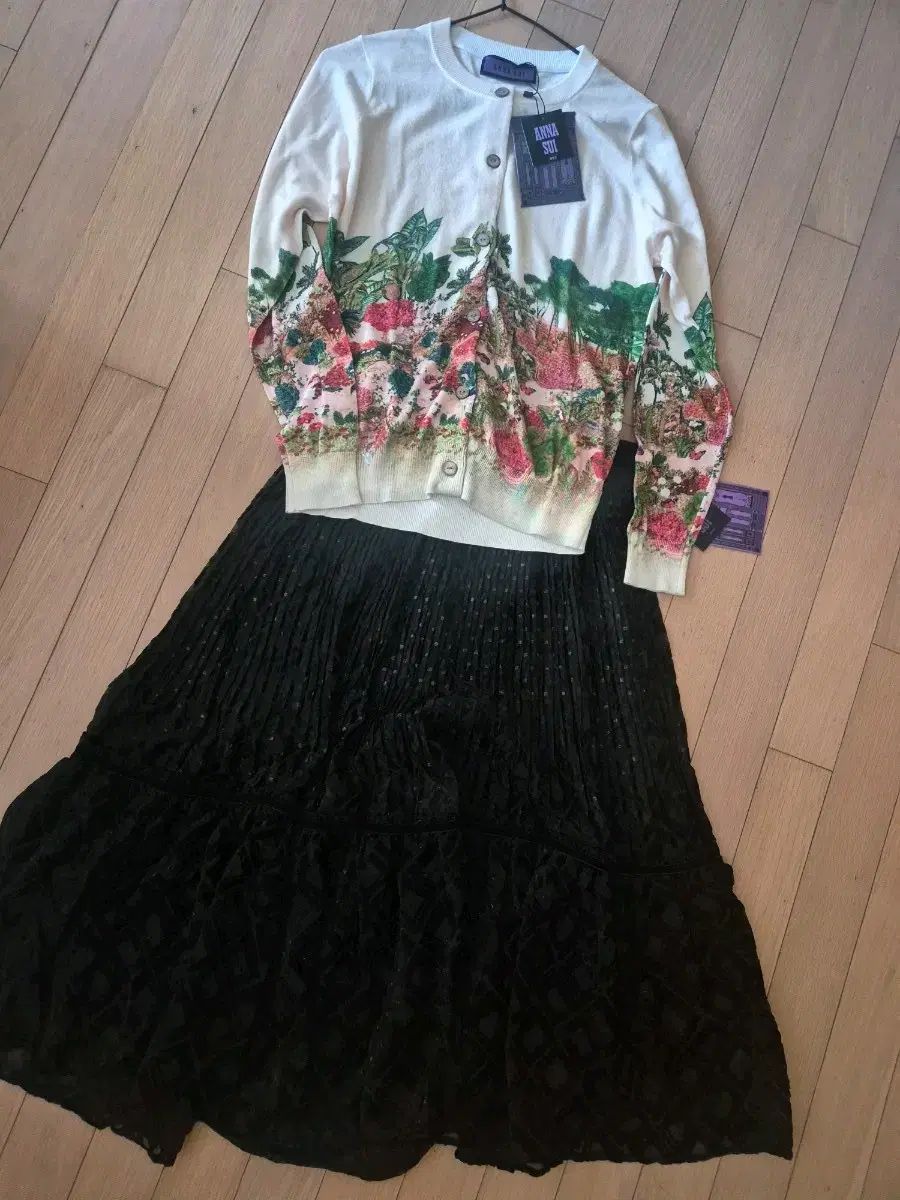 ANNA SUI フラワー カーディガン ブラック スカート アナスイ セット