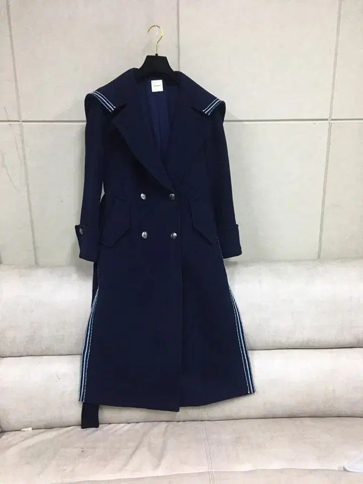 BLUMIN ウール95%カシミア セーラー ネイビー ロングコート ベルト