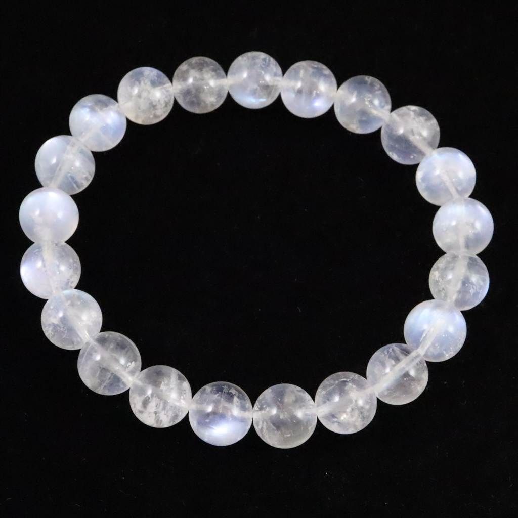 ブルー ムーンストーン ホワイトラブラドライト A 9.5 mm玉ブレスレット 25.6 g 榎本通商19277
