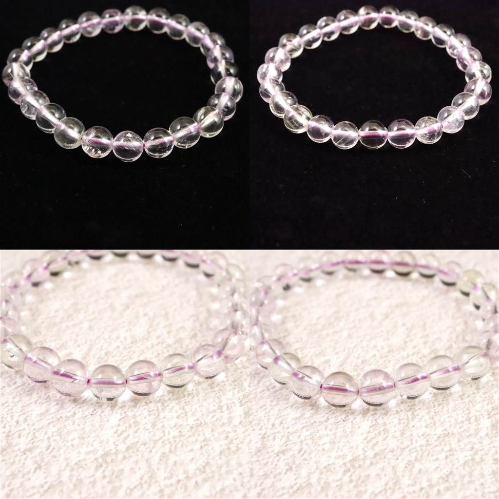 ブラジル産 未処理 クンツァイト 7mm玉ブレスレット 15.3g 【榎本通商