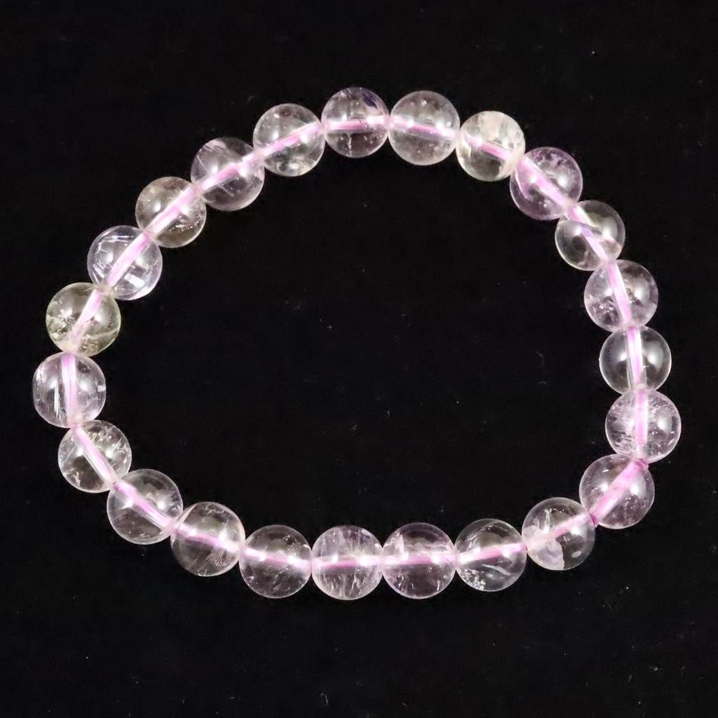 ブラジル産 未処理 クンツァイト 8mm玉ブレスレット 20.6g 【榎本通商