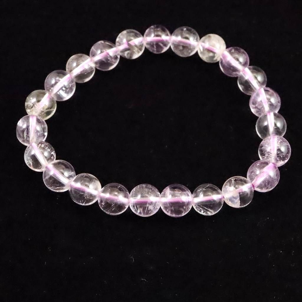 ブラジル産 未処理 クンツァイト 8mm玉ブレスレット 20.6g 【榎本通商