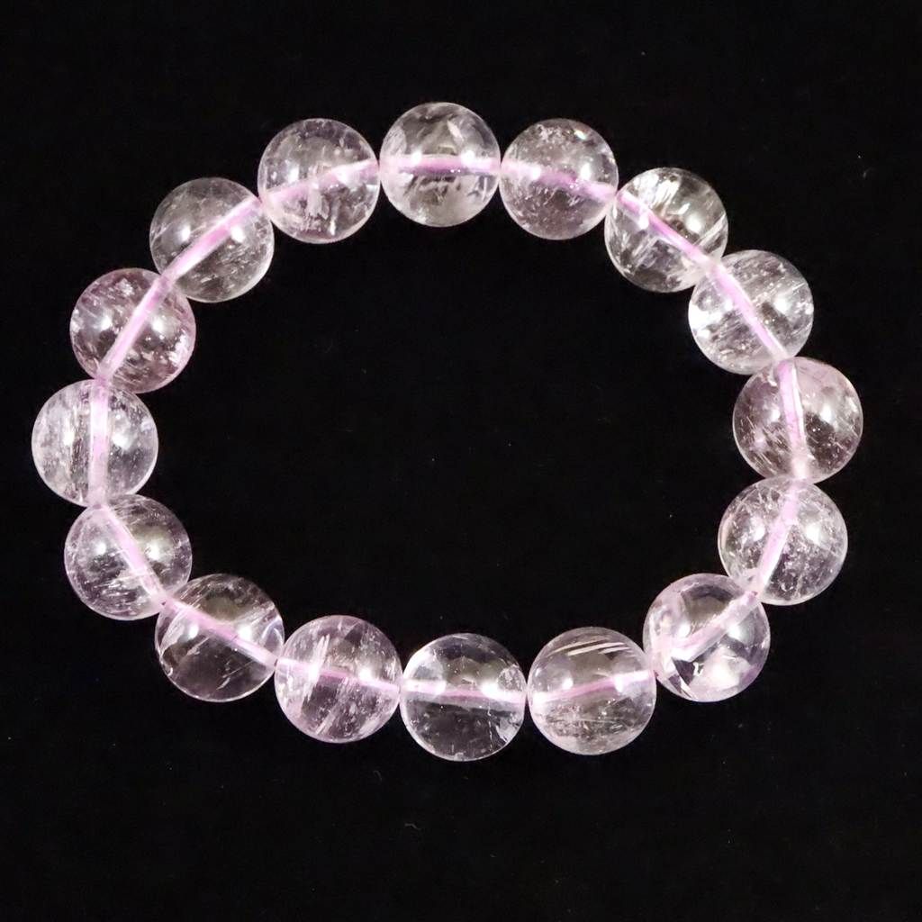 ブラジル産 未処理 クンツァイト 12 mm玉ブレスレット 53.0 g 榎本通商34550