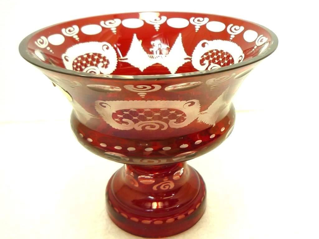 チェコスロバキア ボヘミアングラス クリスタル コンポート EGERMANN 名門エーゲルマン製 花瓶 花器 花びん 花活け 工芸品 金彩 必見