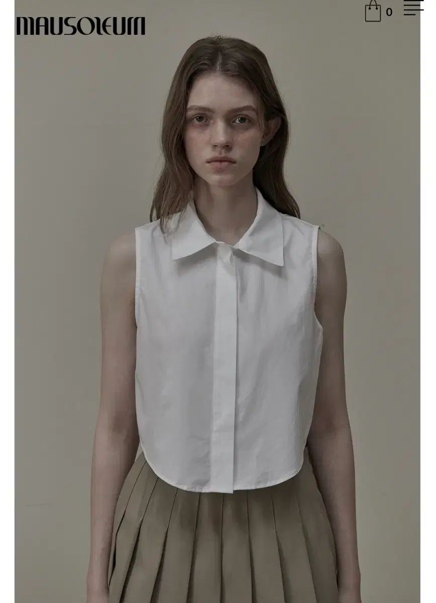 麻ソールスリーブレスコットンシャツ 白