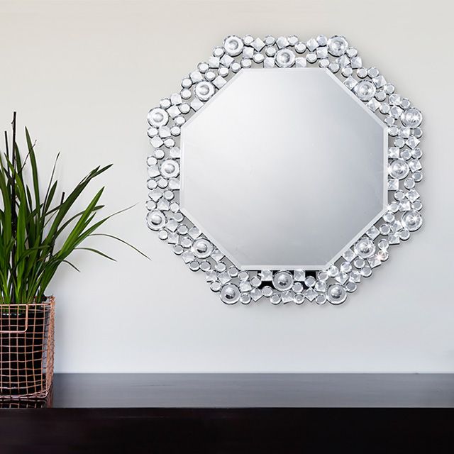 2WAY八角ミラー クリスタル壁掛 卓上 風水 クリスタル調ウォールミラー