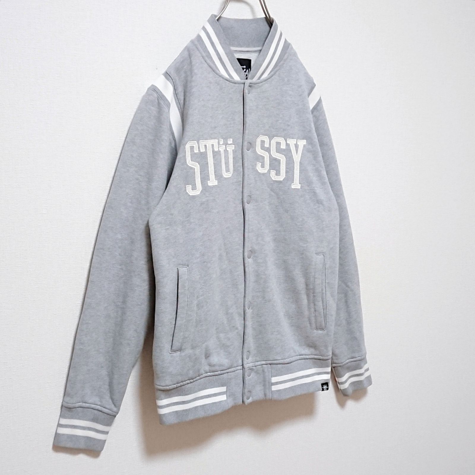 希少 ステューシー 刺繍 ロゴ 霜降り スナップボタン スタジャン