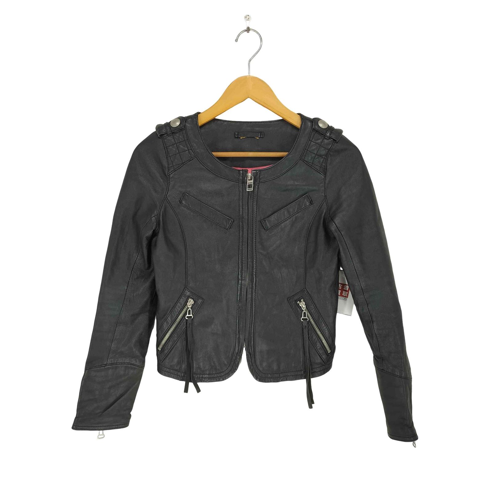 ロイヤルパーティー ROYAL PARTY lamb leather ラムレザーダブルジップノーカラージャケット レディース 36