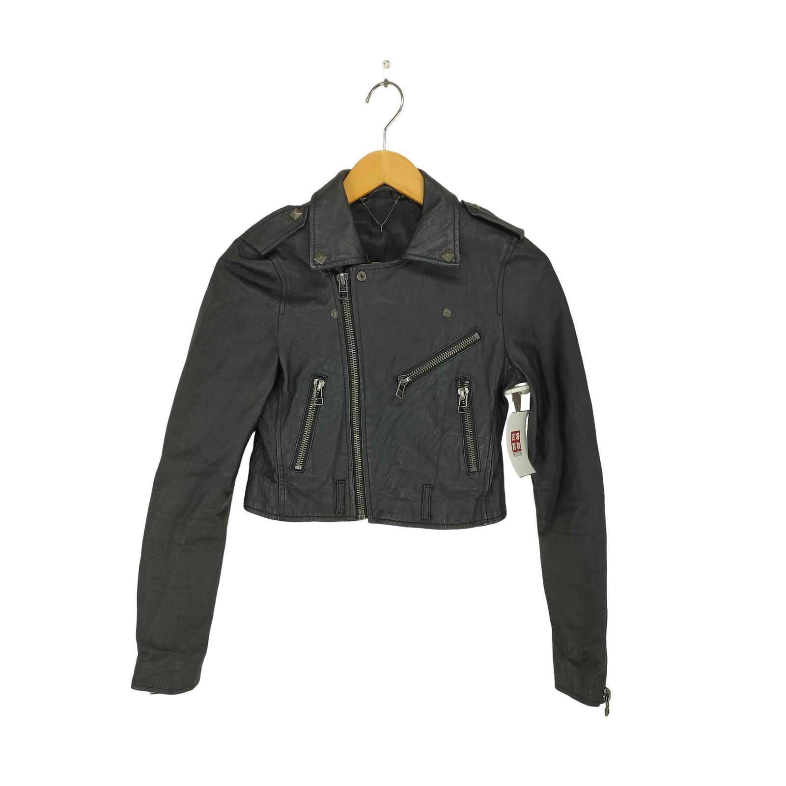 ユーズドフルギ 古着 pig leather ピッグレザースタッズ付ダブルライダースジャケット レディース S