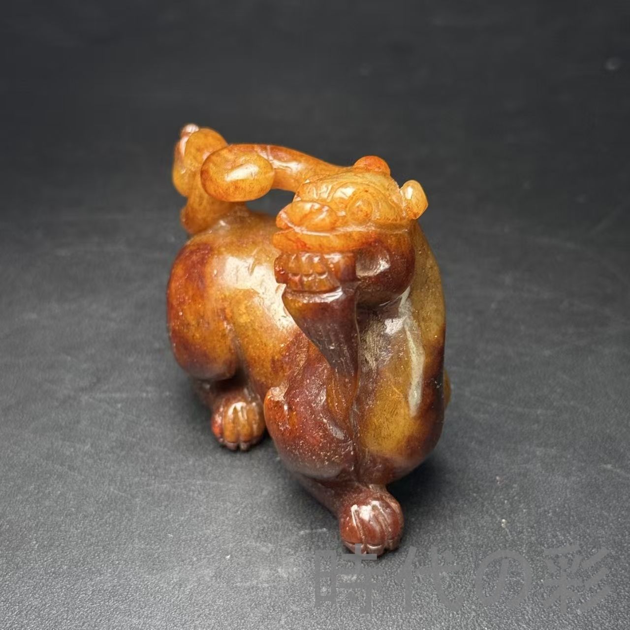 和田古玉 高古玉 瑞獣】子持獣 文様 中国古美術 時代物 古賞物 古置物