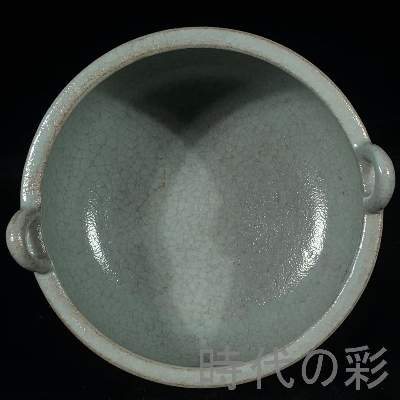  宋時代 汝窯風 氷裂釉 三足炉 双耳 香炉 中国古美術 文房置物 書道具 唐物磁器 古玩 骨董品 旧家蔵出 茶道香席 仏事用香炉 仏壇 仏具