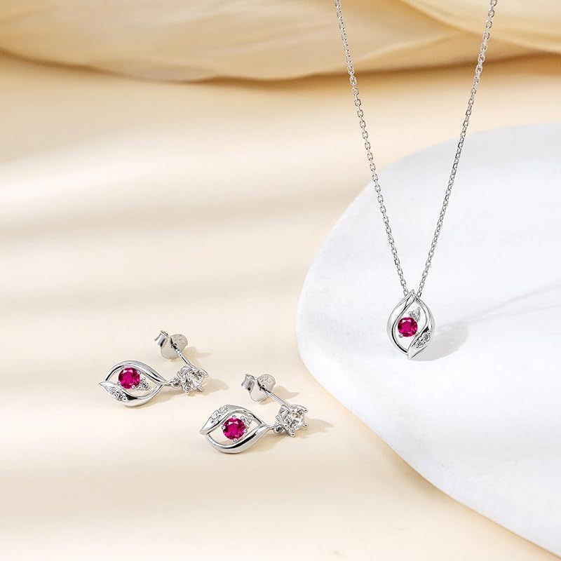 新品】 [Free bird] ルビー ネックレス ピアス レディース セット