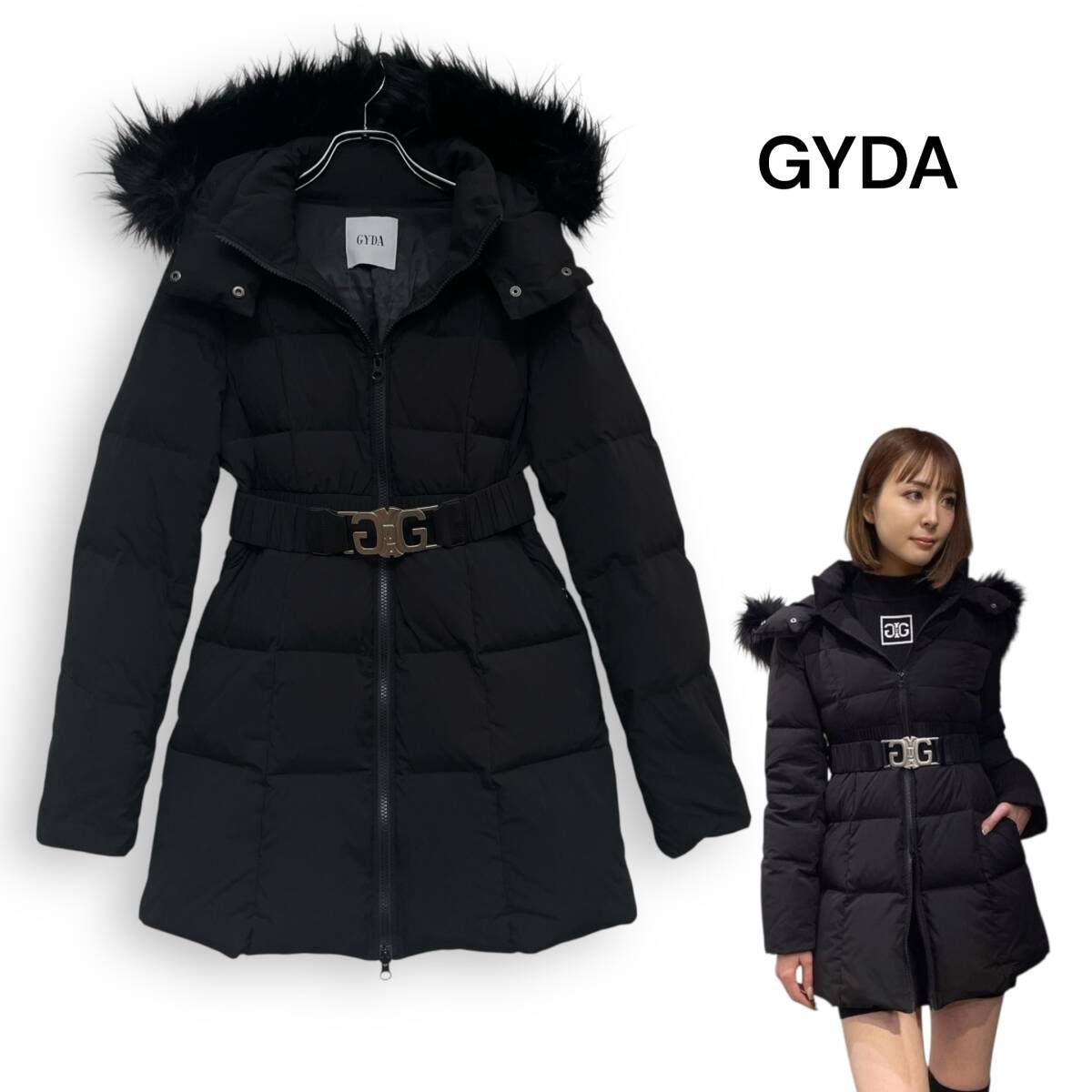 R2618/ GYDA ジェイダ ベルト付き ダウン コート ジャケット ブラック 
