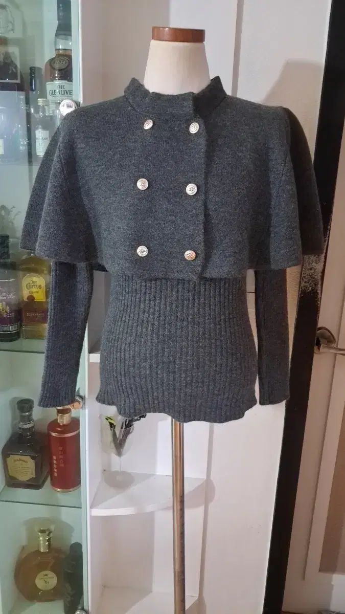 ケープスタイルニットカーディガン グレー