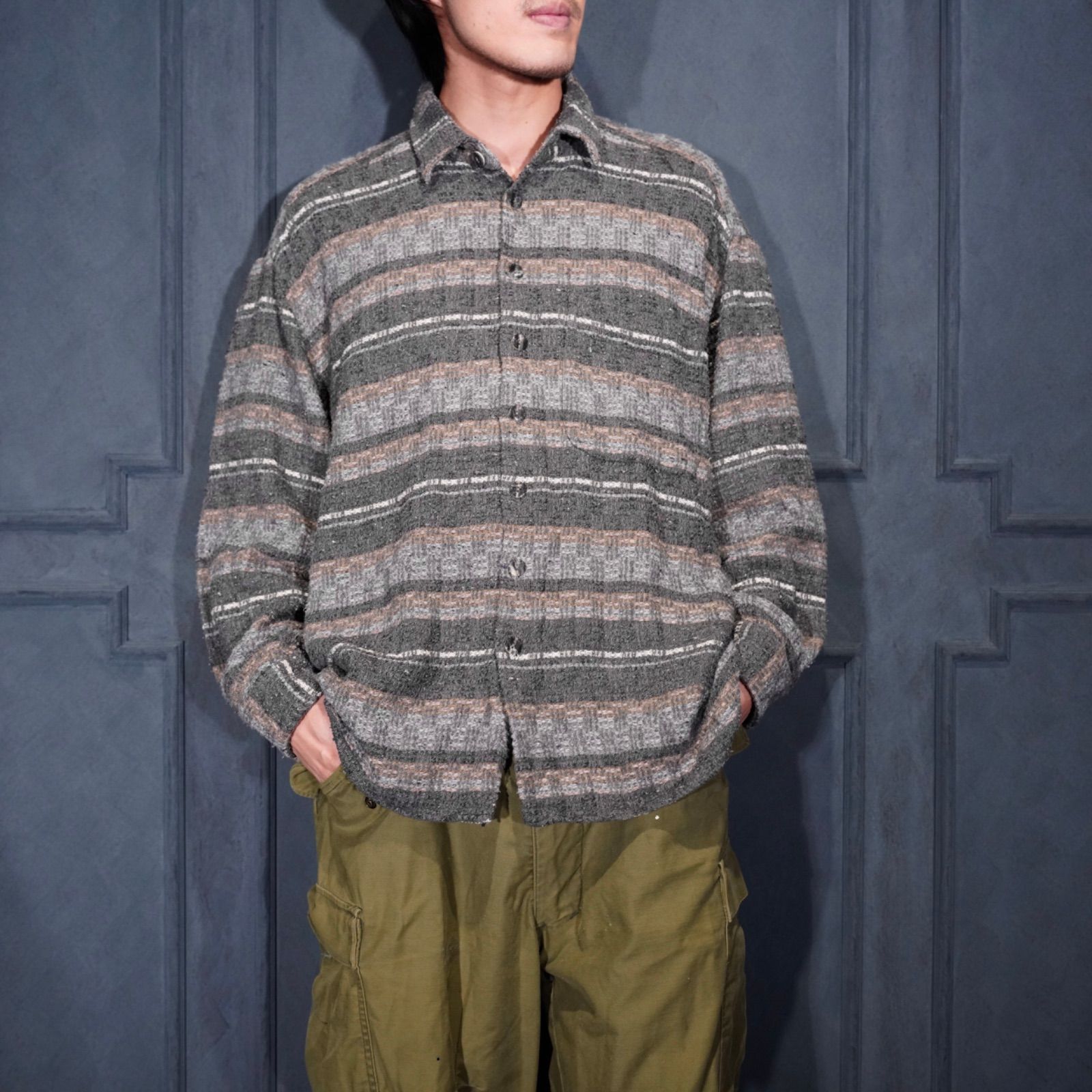 EU VINTAGE CLUB D AMINGO BORDER PATTERNED WOVEN DESIGN SHIRT|ヨーロッパ古着ボーダー柄織デザインシャツ