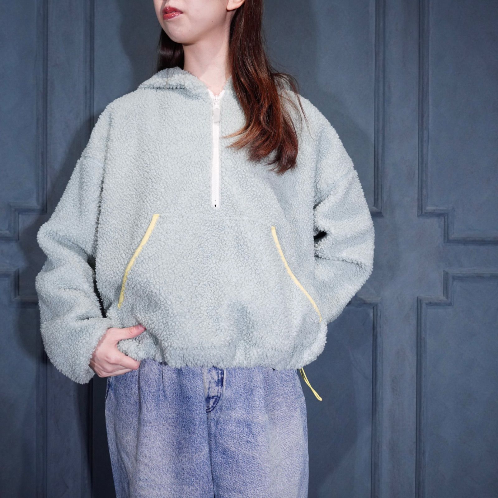 USA VINTAGE wild fable BOA FLEECE HALF ZIP HOODIE|アメリカ古着ボアフリースハーフジップフーディ