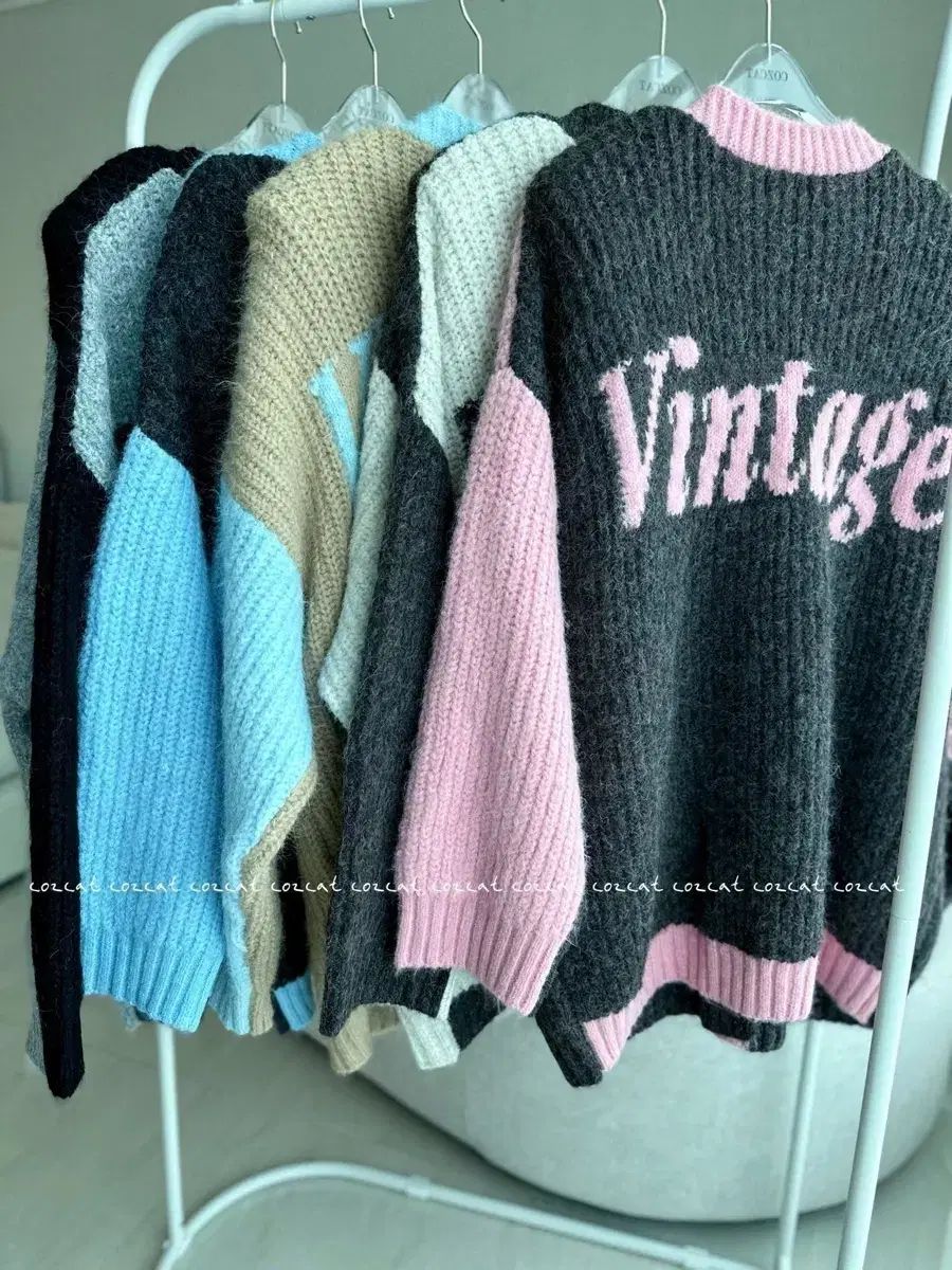 コズキャット ヴィンテージ バイカラー ニットカーディガン