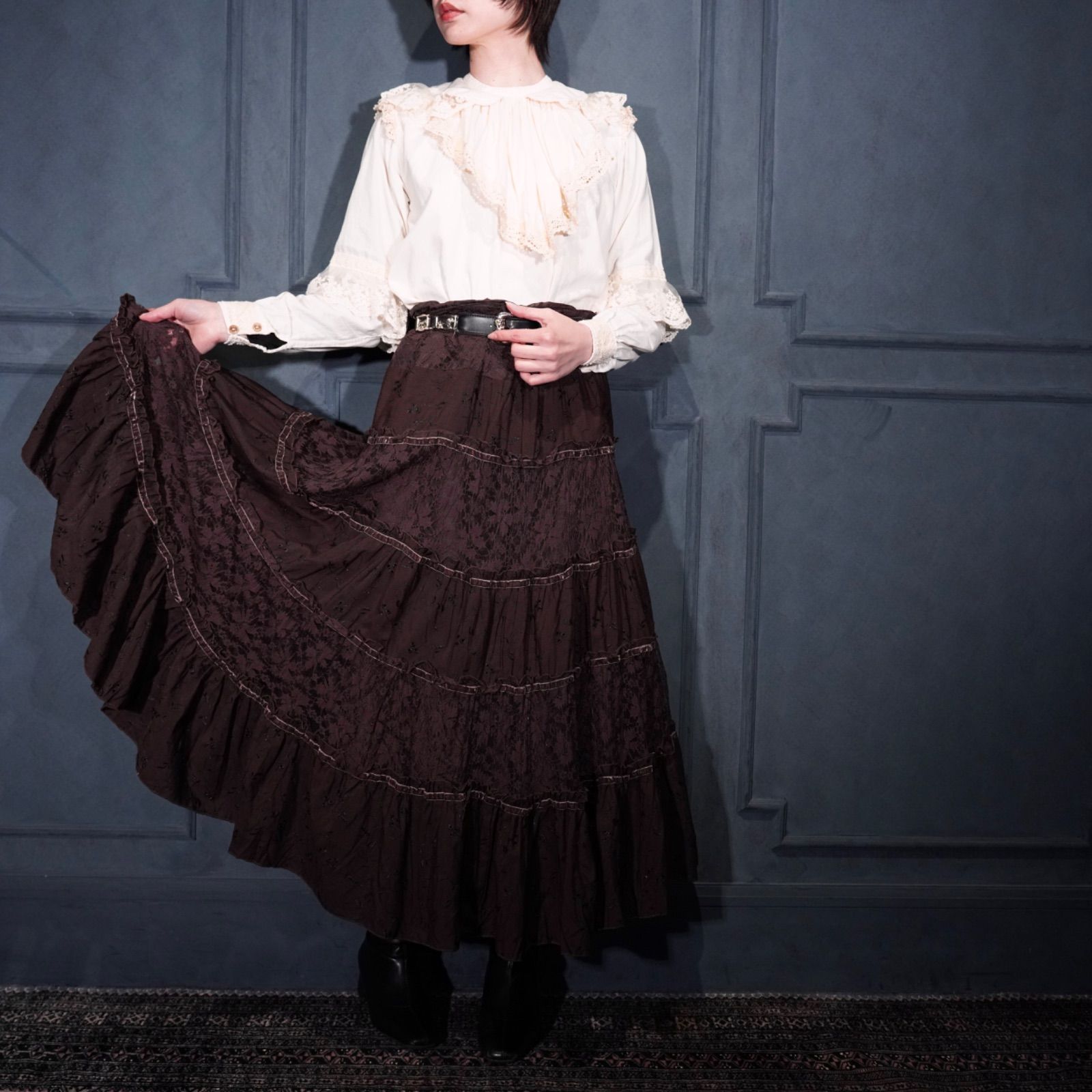 EU VINTAGE Target LACE EMBROIDERY DESIGN LONG SKIRT|ヨーロッパ古着レース刺繍デザインロングスカート