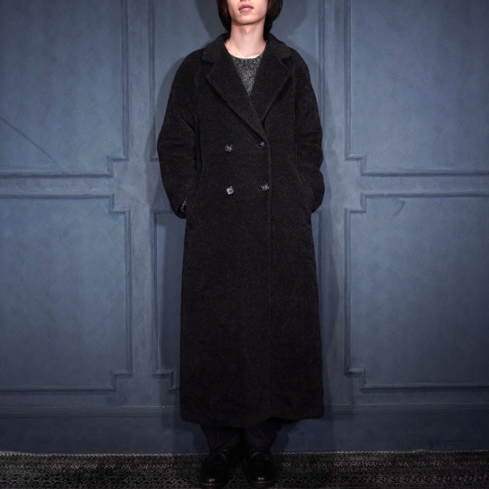 EU VINTAGE ANTONIO PERNAS SHAGGY MOHAIR DESIGN DOUBLE CHESTERFIELD COAT MADE IN SPAIN|ヨーロッパ古着シャギーモヘアデザインダブルチェスターコート