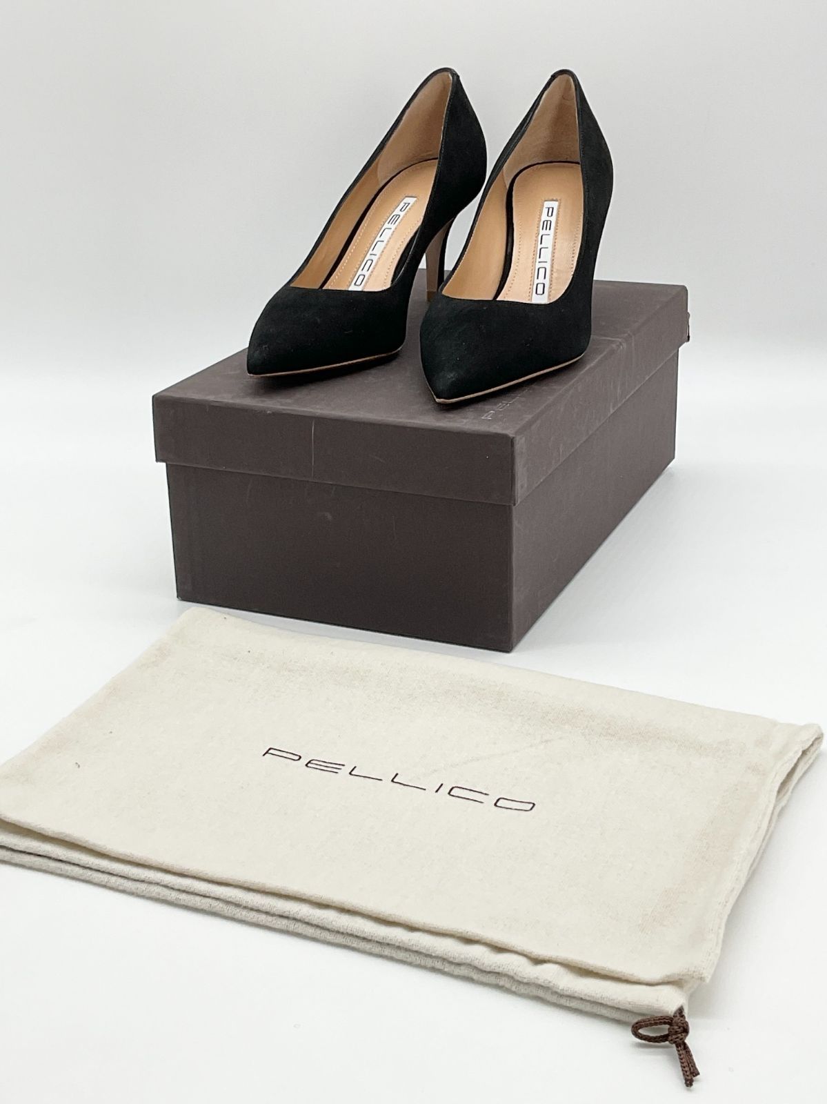 未使用 PELLICO ペリーコ スエードポインテッドトゥパンプス 34 NERO