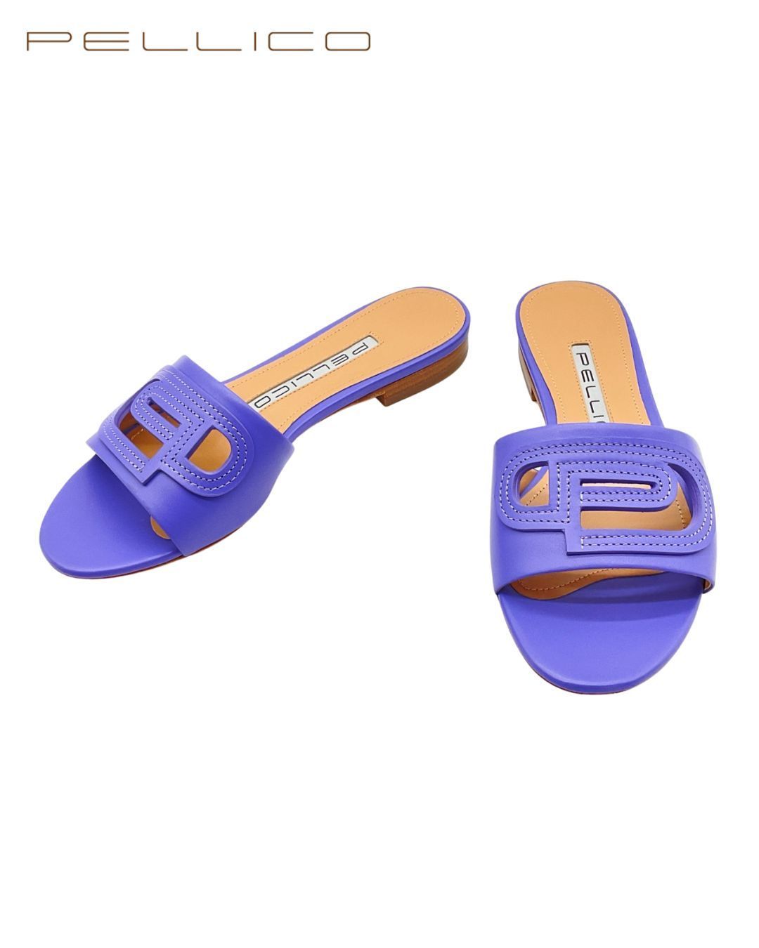 ♥ PELLICO ペリーコ ロゴ型抜きレザーサンダル 34.5 VIOLA | ライトネイビー げ交渉