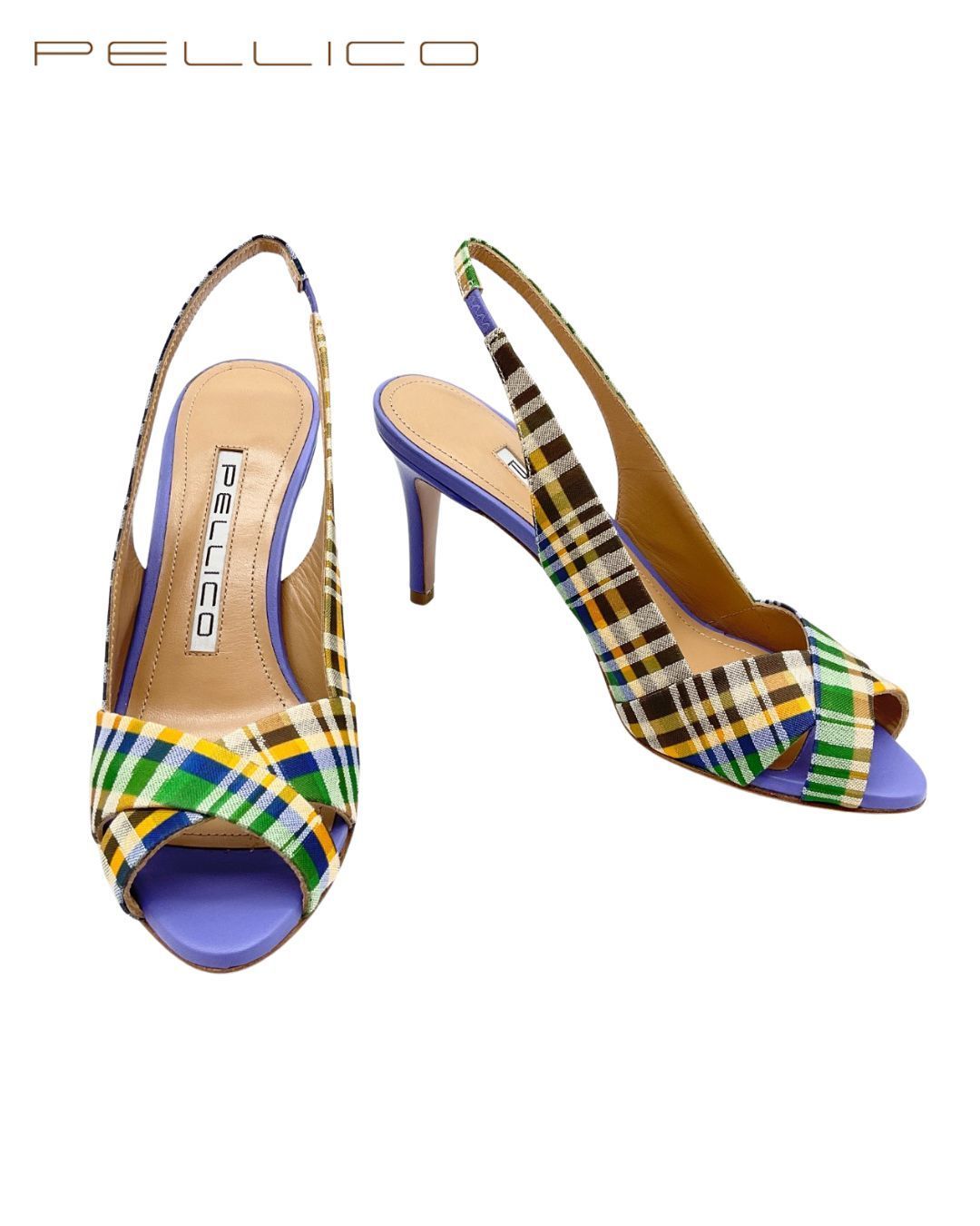 ♥ PELLICO ペリーコ スエードポインテッドトゥハイヒールパンプス 34 003|ブラウン×ブルー×グリーン×ホワイト げ交渉