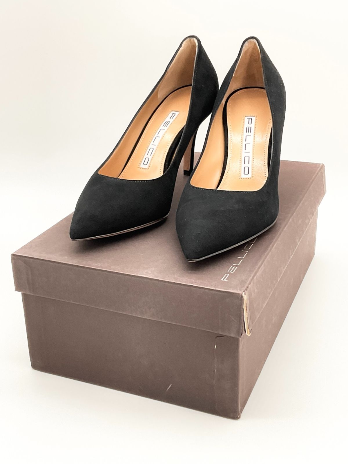未使用 PELLICO ペリーコ スエードポインテッドトゥハイヒールパンプス