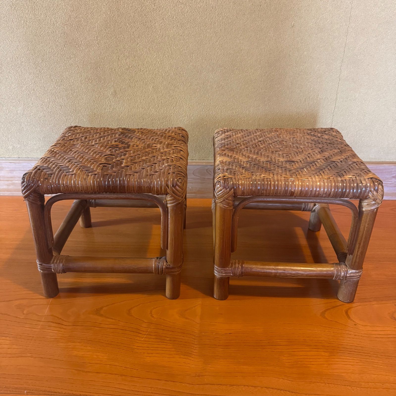 天然素材 ラタン スツール セット 籐椅子 椅子 昭和レトロ 補助椅子