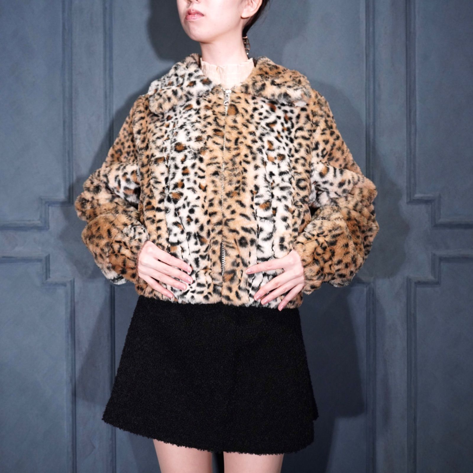USA VINATGE NO BOUNDARIES LEOPARD PATTERNED ECO FUR ZIP UP BLOUSON|アメリカ古着レオパード柄エコファージップアップブルゾン