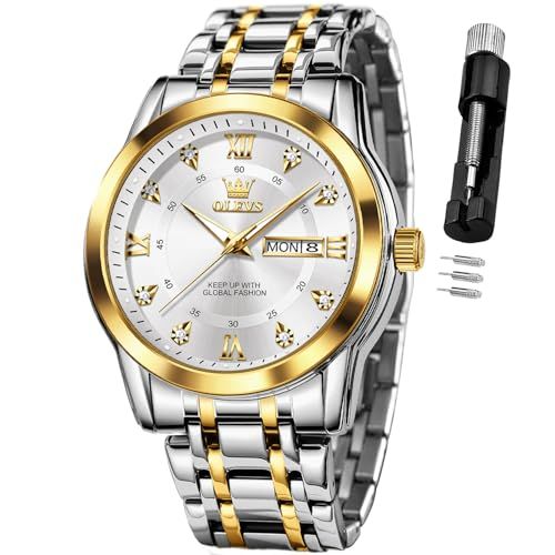 新品未使用　ストーンオーシャン 承太郎　時計 ゴールド シルバー OLEVS 腕時計 メンズ シルバー かっこいい 人気 クォーツ カレンダー