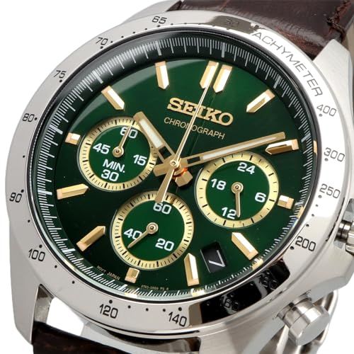 セイコー SEIKO 1|5秒クロノグラフ クオーツ QUARTZ 腕時計 メンズ SBTR 017 グリーン ブラウンレザー J