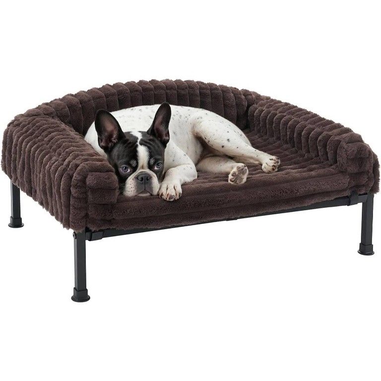 高床式＆枕付き 犬猫用ベッド ドッグコット 脚付き 噛みつき防止 洗濯可 小型犬|猫 ハンモック 通気性 室内|屋外 床からの冷え|湿気対策 60 L X 45 W ブラウン