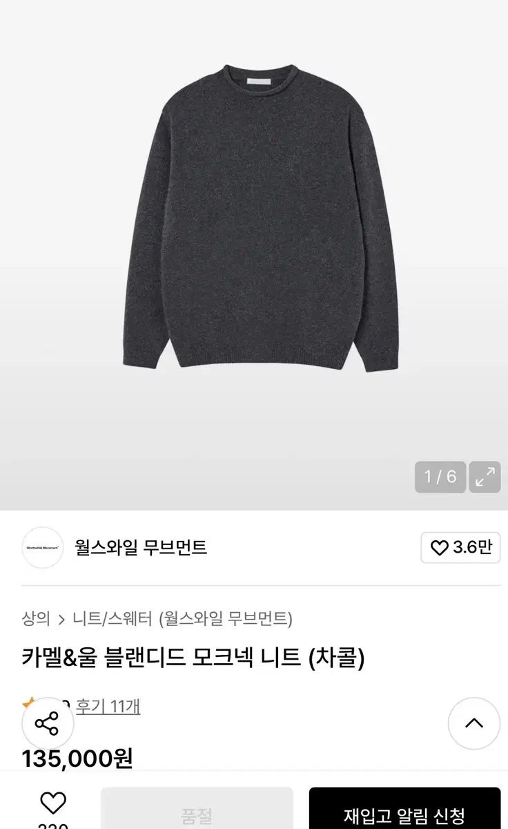 ワースワイルムーブメント モクネック ニット チャコール XL