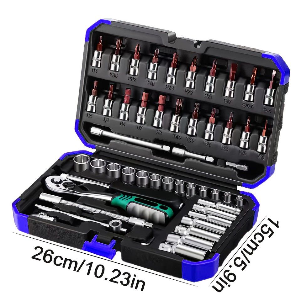 DIYから緊急時まで対応】車/バイク 整備工具セット 53種 収納ケース付