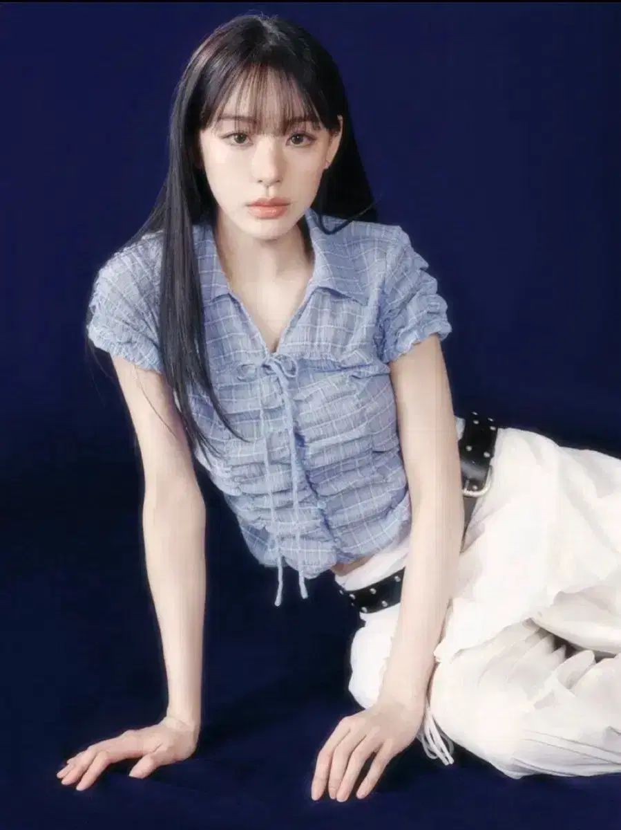 RAIVE ブルー CHECK シャーリング ブラウス S タグ付き