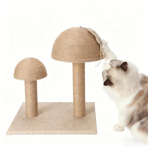 猫 爪研ぎ 可愛いキノコ型 スクラッチボール 麻 猫つめとぎタワー 2段 キャットタワー ミニ ベル付きおもちゃ 耐荷重4.5 KG キャットスクラッチャー 小型 高さ43 cm 猫のおもちゃ さかな形おもちゃ ベル付き ジュートロー 852 a 64 f 0