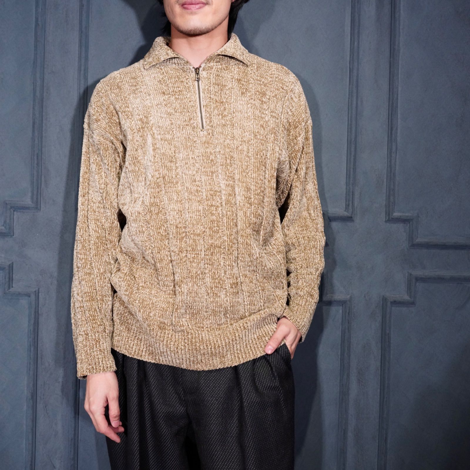 USA VINTAGE cousin johnny HALF ZIP DESIGN PILE KNIT|アメリカ古着ハーフジップデザインパイルニット